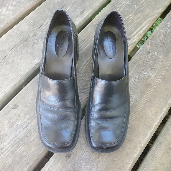 Vintage 90s y2k Black Leather Chunky Heeled Punk Lolita Oxford Loafers 10 - Picture 2 of 6